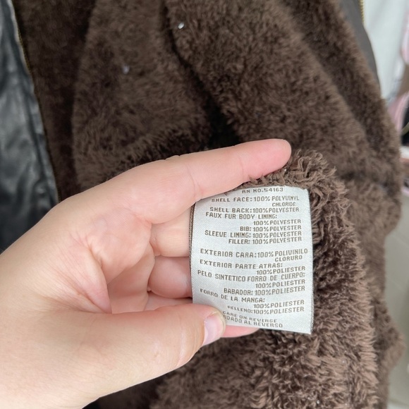 Levi’s Brown Vegan Leather Faux Fur Lined Bomber Jacket Hooded Zip Coat - Picture 11 of 16